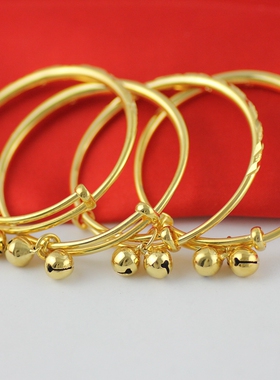 c171黄铜镀真金手镯带婴童双铃铛