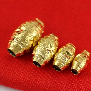 仿黄金椭圆形珠子饰品配件DIY转运珠 沙金饰品镀金穿红绳散珠米珠