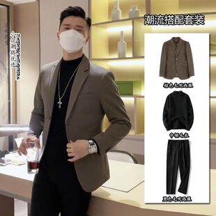 冬季新款男士毛呢西服修身外套星空呢外套轻熟风帅气毛呢西装套装