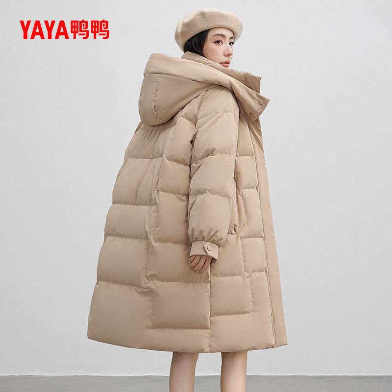 鸭鸭羽绒服女2024秋冬新品时尚中长款连帽韩版加厚保暖鸭绒外套
