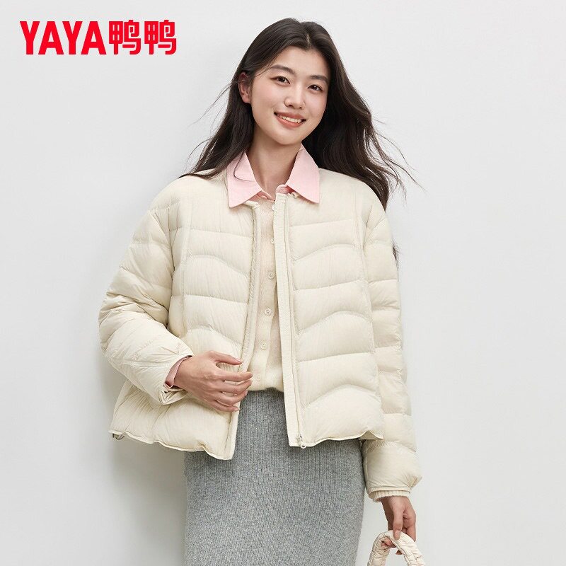 鸭鸭圆领轻薄羽绒服女2026冬季新款时尚宽松韩版休闲百搭鸭绒外套