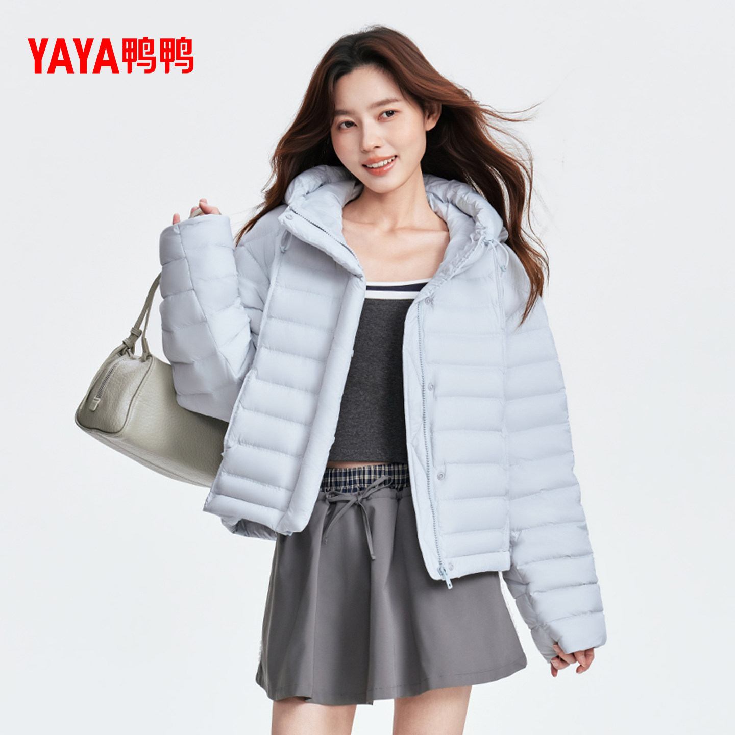 鸭鸭轻薄羽绒服女2026年春季新品连帽短款简约通勤90鸭绒短外套S