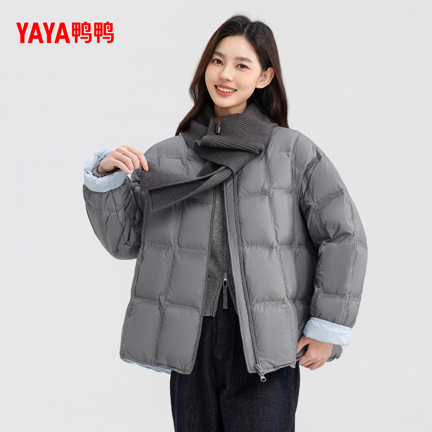 鸭鸭羽绒服女款2025年冬季新品短款时尚百搭圆领保暖鸭绒厚外套S