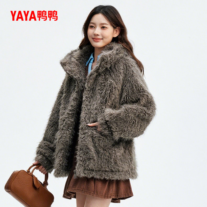 鸭鸭羽绒服女短款2025年秋冬新款连帽金丝绒90大朵鸭绒保暖外套