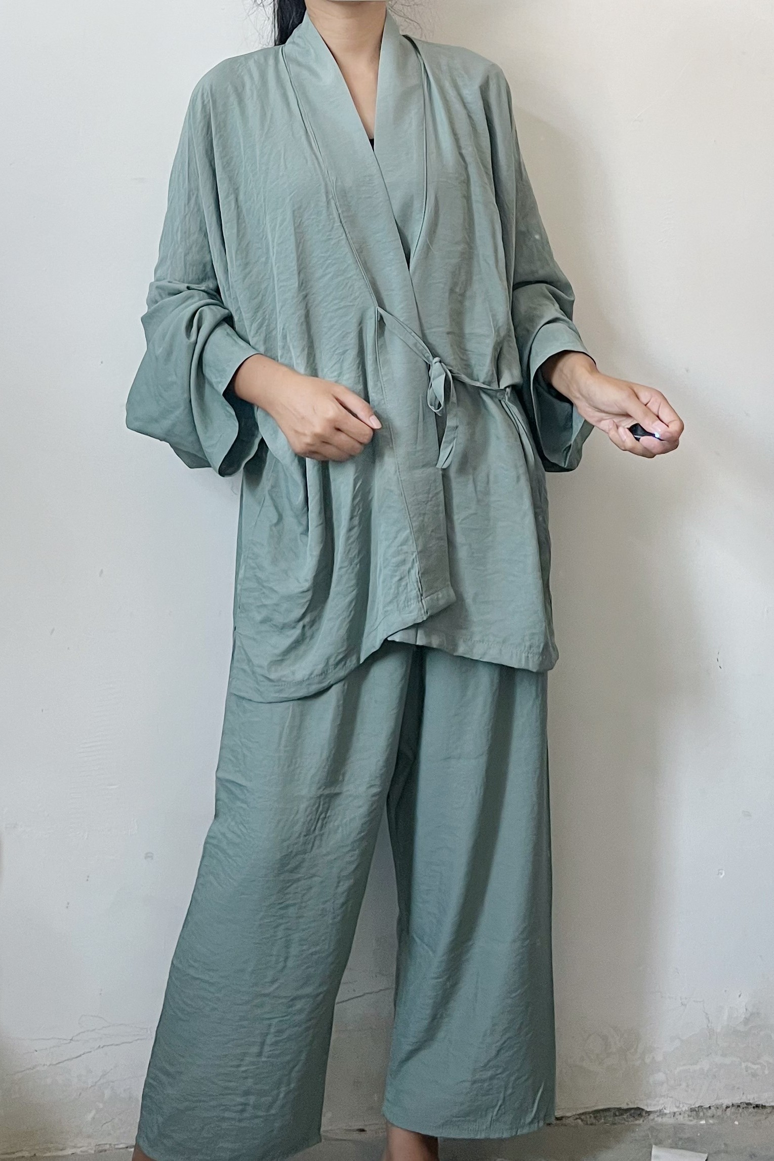 汉墨记原创汉服男款家居服对角穿长袖套装改良汉元素纯色睡衣成人