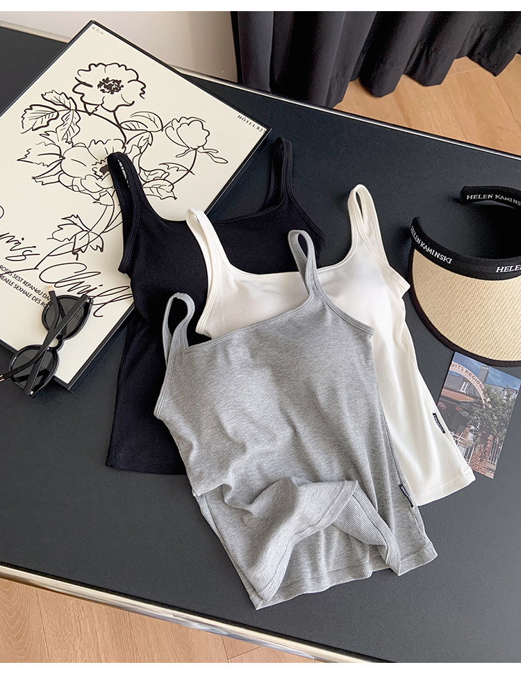 大叮自制人手b备!u领优可丝石墨烯一体胸垫收副乳背心吊带上衣