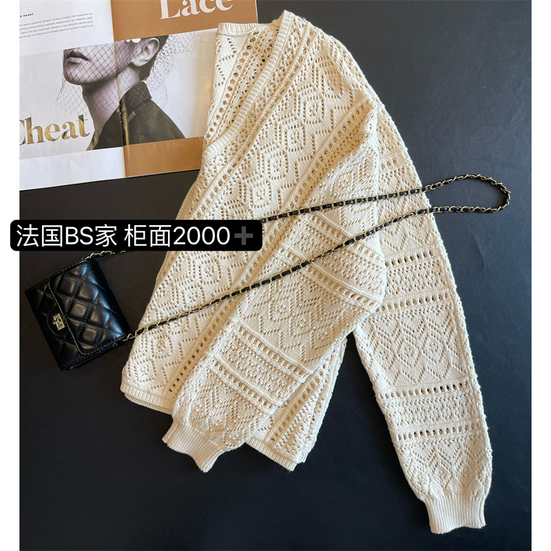 巨好看!法式波西米亚慵懒风上衣V领钩花镂空针织开衫罩衫女秋