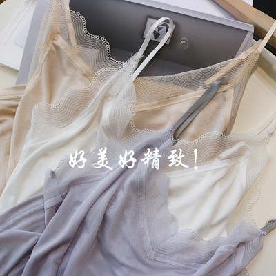 真丝+醋酸背心蕾丝花边吊带