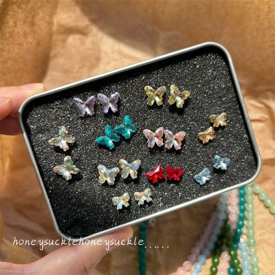 忍冬honeysuckle 超闪高透彩色蝴蝶耳骨钉 迷你甜酷风蝴蝶结耳钉