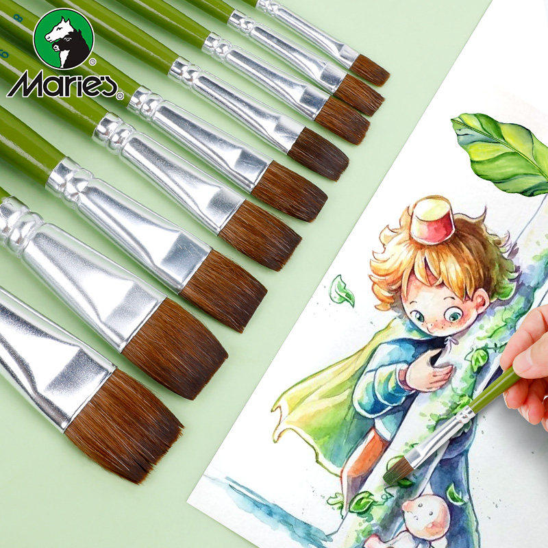 马利牌水粉笔单支狼毫平头水彩画画笔丙烯油画刷子学生美术用排笔
