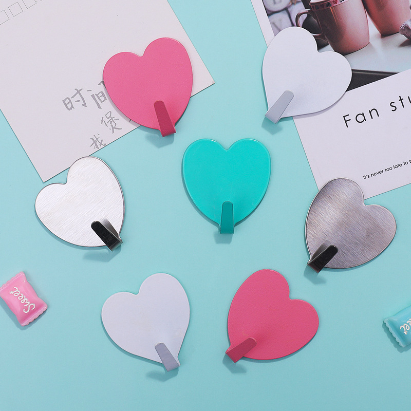 ins风粉色不锈钢无痕爱心挂钩