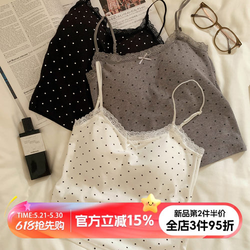 波点吊带背心女带胸垫打底内搭