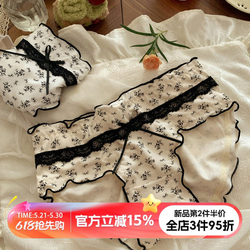 复古碎花纯棉裆内裤女