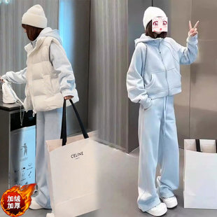 秋冬2024棉马甲连帽加绒卫衣阔腿裤 搭配套装 三件套 女装 今年流行