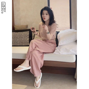 时尚 高腰阔腿裤 小个子微胖穿搭一整套2025新款 针织开衫 套装 女夏款