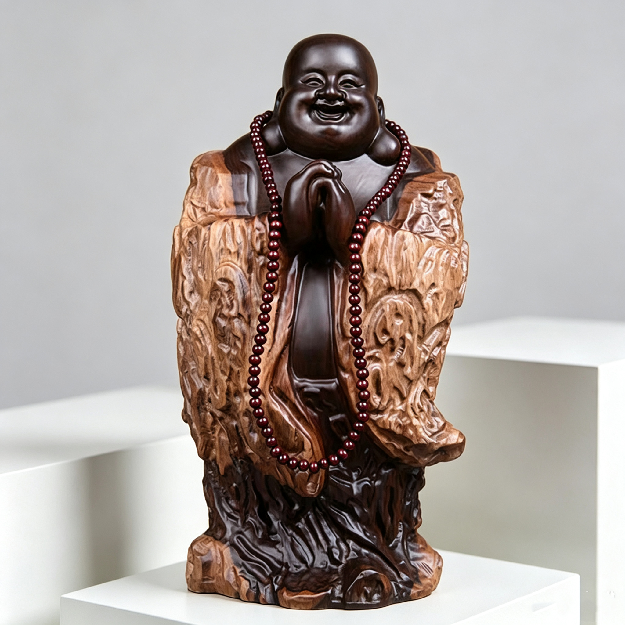 黑檀实木雕刻弥勒佛根雕摆件大号恭喜笑佛像工艺品红木家居送礼品