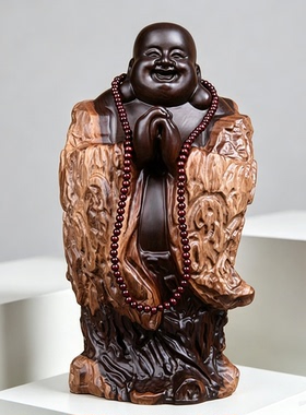 黑檀实木根雕大号弥勒佛摆件