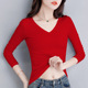 纯棉大红色V领打底衫 t恤内搭秋衣潮 春秋冬洋气修身 女长袖 2025新款