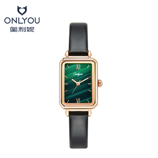 onlyou奥利妮小绿表手表女2021新款 正品 气质复古长方形小巧女士表