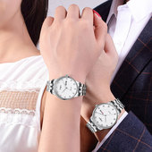 onlyou双日历防水一男一女时尚 潮流石英表男学生钢带手表女士腕表