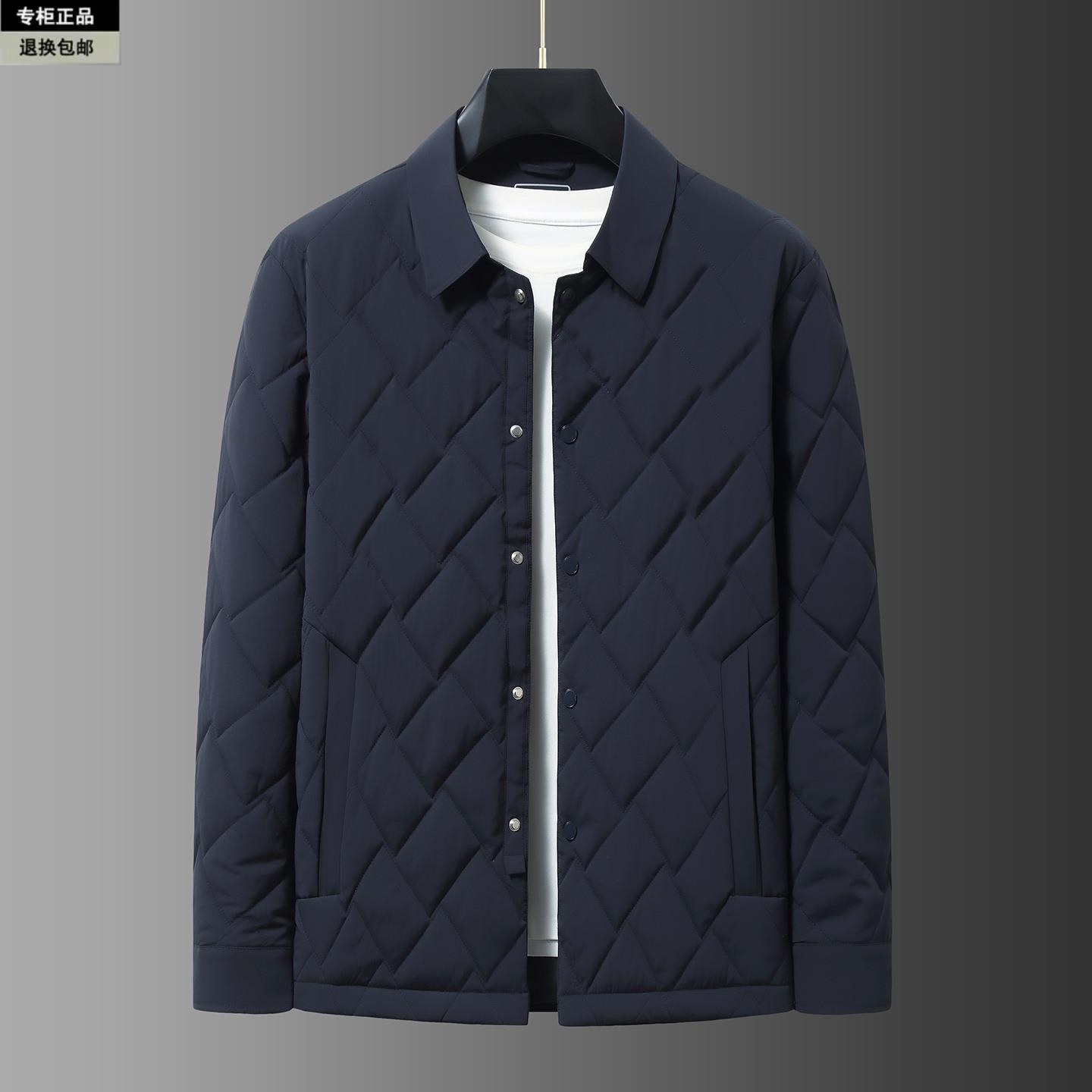 大码菱形格棉服男装薄袄外