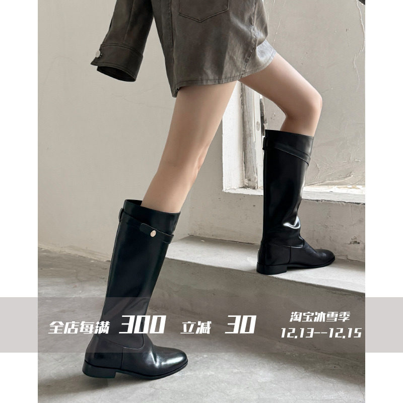 페어리윙크 코너 파리  여성 가을 겨울 하이 부츠를위한 금화 두꺼운 발 뒤꿈치 두꺼운 단독 중간 길이 나이트 부츠