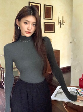 HeartyBite 2025秋冬新款半高领修身长袖打底衫女欧美紧身辣妹百