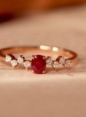 S925纯银复古超闪红色爱心戒指女轻奢小众精致千金感情人节食指戒