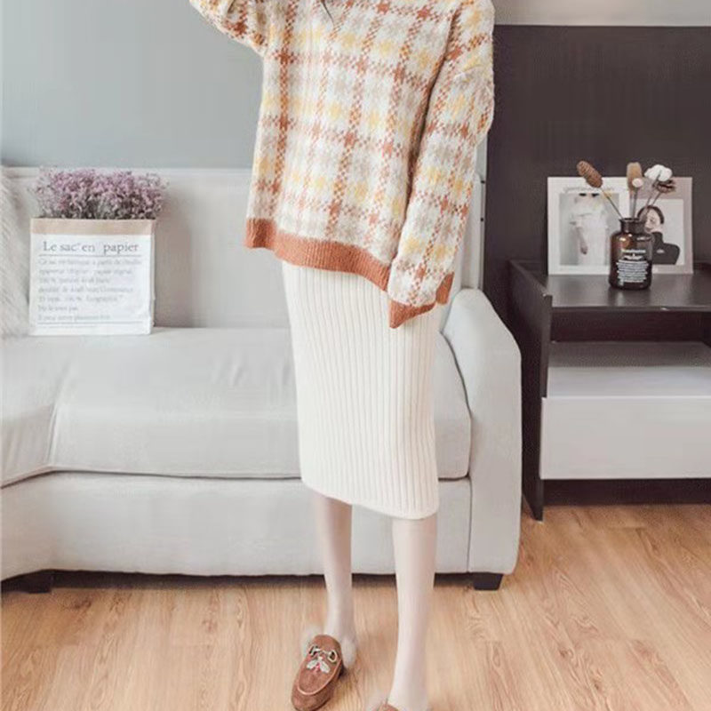 LUCYEVER 2021 가을 겨울 여성 니트 스커트 한국 HIG