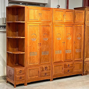 加高大衣柜金花梨木自由组合中式原木多门衣橱全实木顶箱柜转角