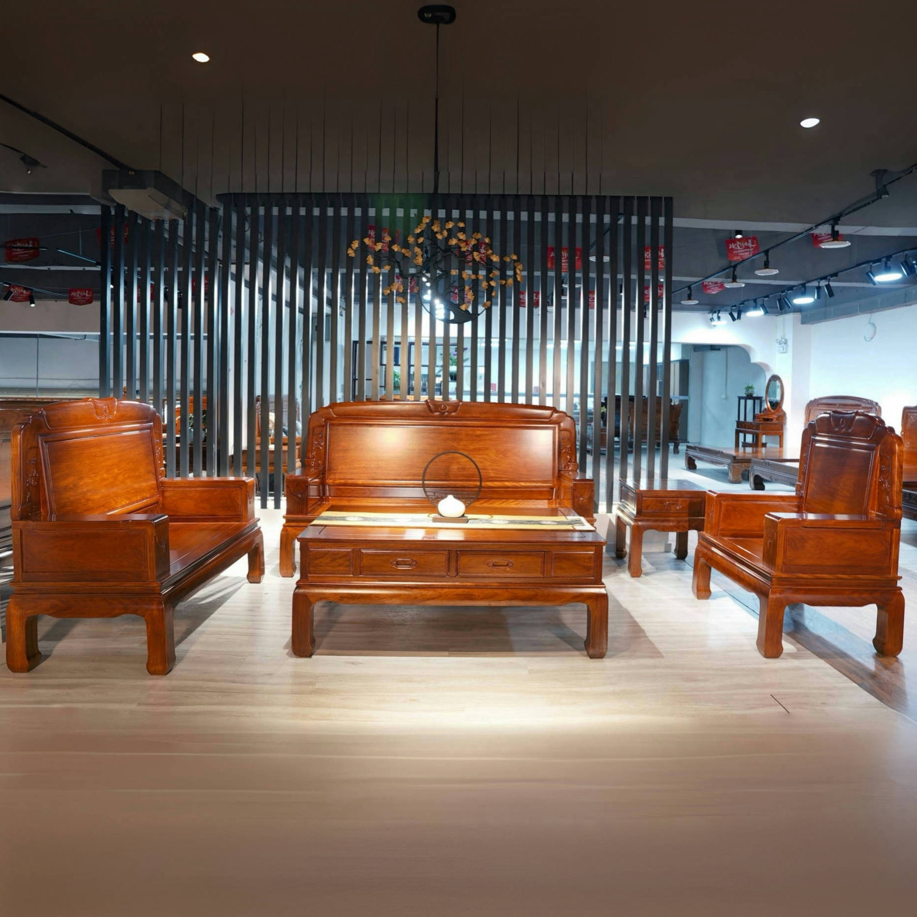 红木家具金花梨木沙发中式客厅全套古典菠格木实木沙发组合背封板