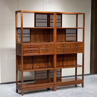 全实木博古架金花梨木原木多宝阁茶叶置物架客厅隔断收纳展示柜子