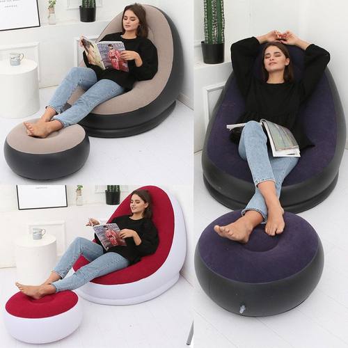 爆款充气沙发带脚垫懒人植绒沙发欧美式床户外家具便捷式单人沙发