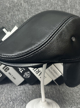 厂家直销海宁皮帽子牛皮前进帽冬季保暖护耳男士真皮贝雷帽鸭舌帽