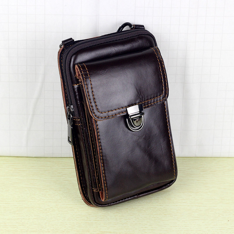 手机包男真皮迷你斜挎小包穿皮带手机腰包头层牛皮多功能斜背包