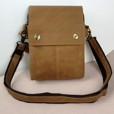 男纯皮单肩斜挎包双拉质感小背包