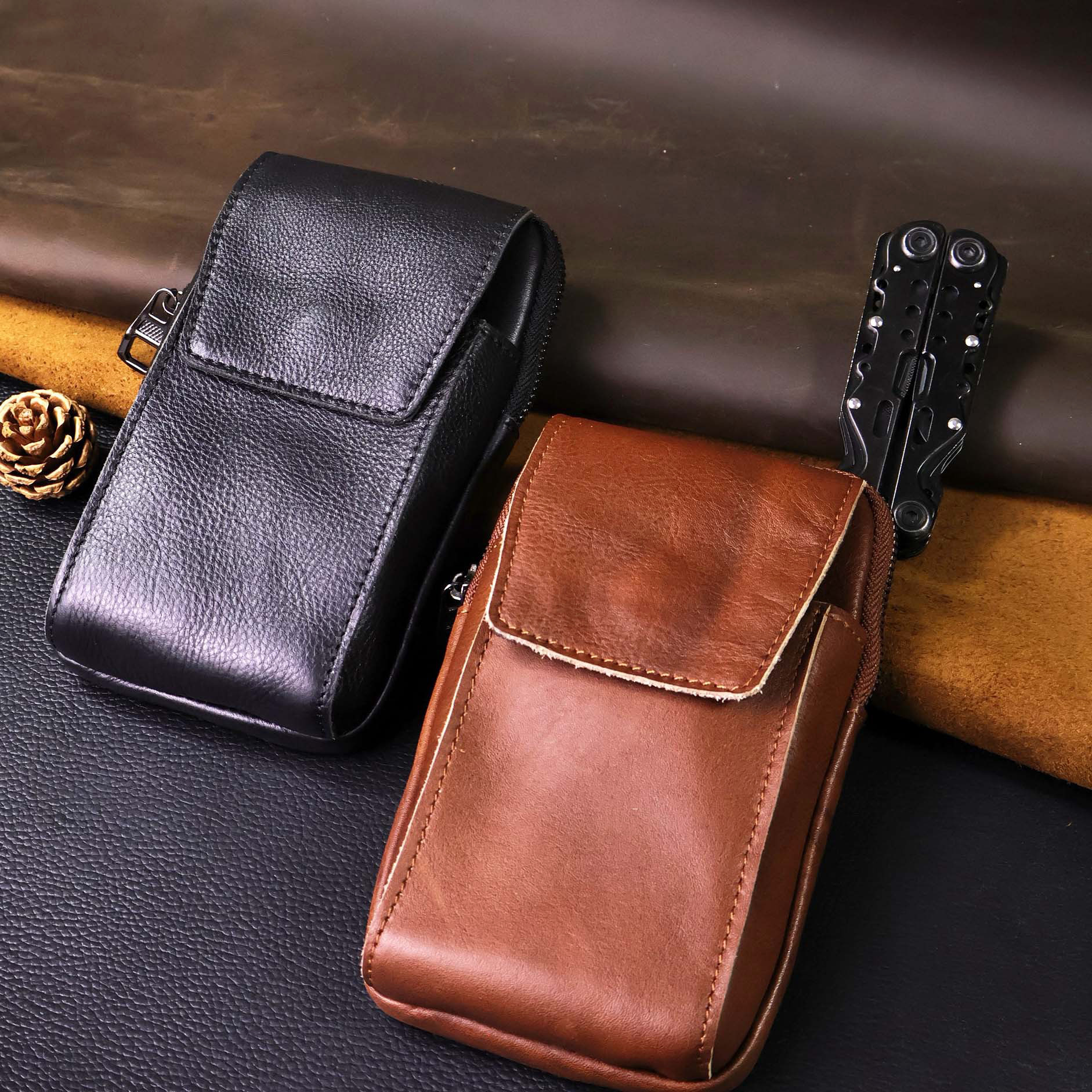 真皮手机包男头层牛皮穿皮带腰包复古软牛皮时尚潮款休闲手机腰包