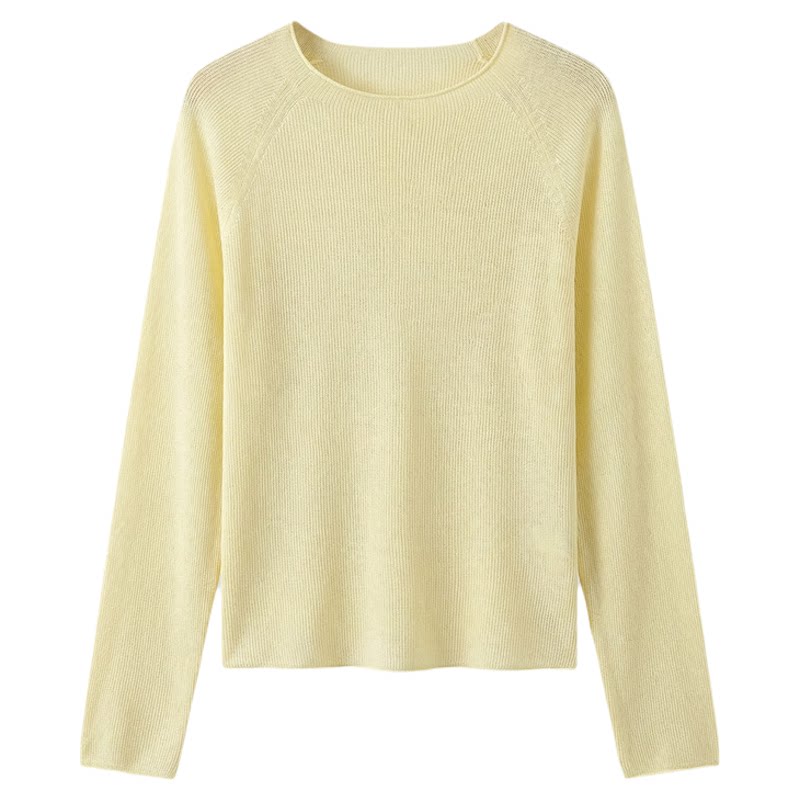 【春夏高端糖果色圆领卷边无缝针织衫】A06030208