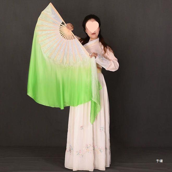 仿真丝双单面舞蹈扇白渐变淡绿