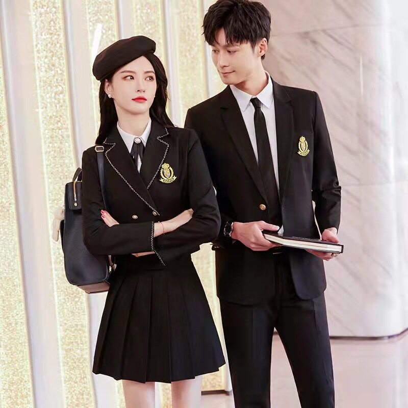 英伦风时髦西装套装春秋男女同款学院风洋气减领JK制服西服两件套
