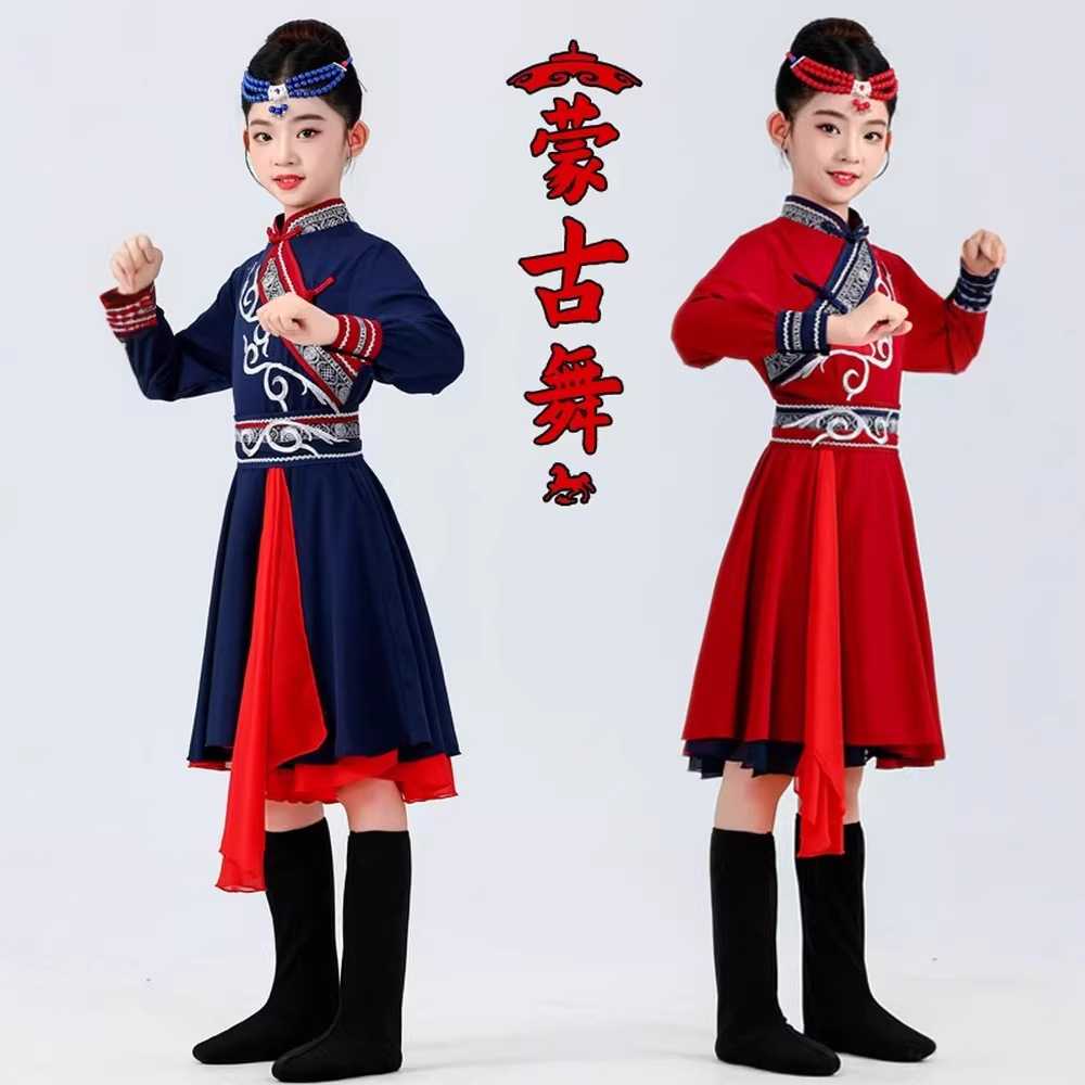 蒙古舞蹈演出服儿童白马舞筷子舞