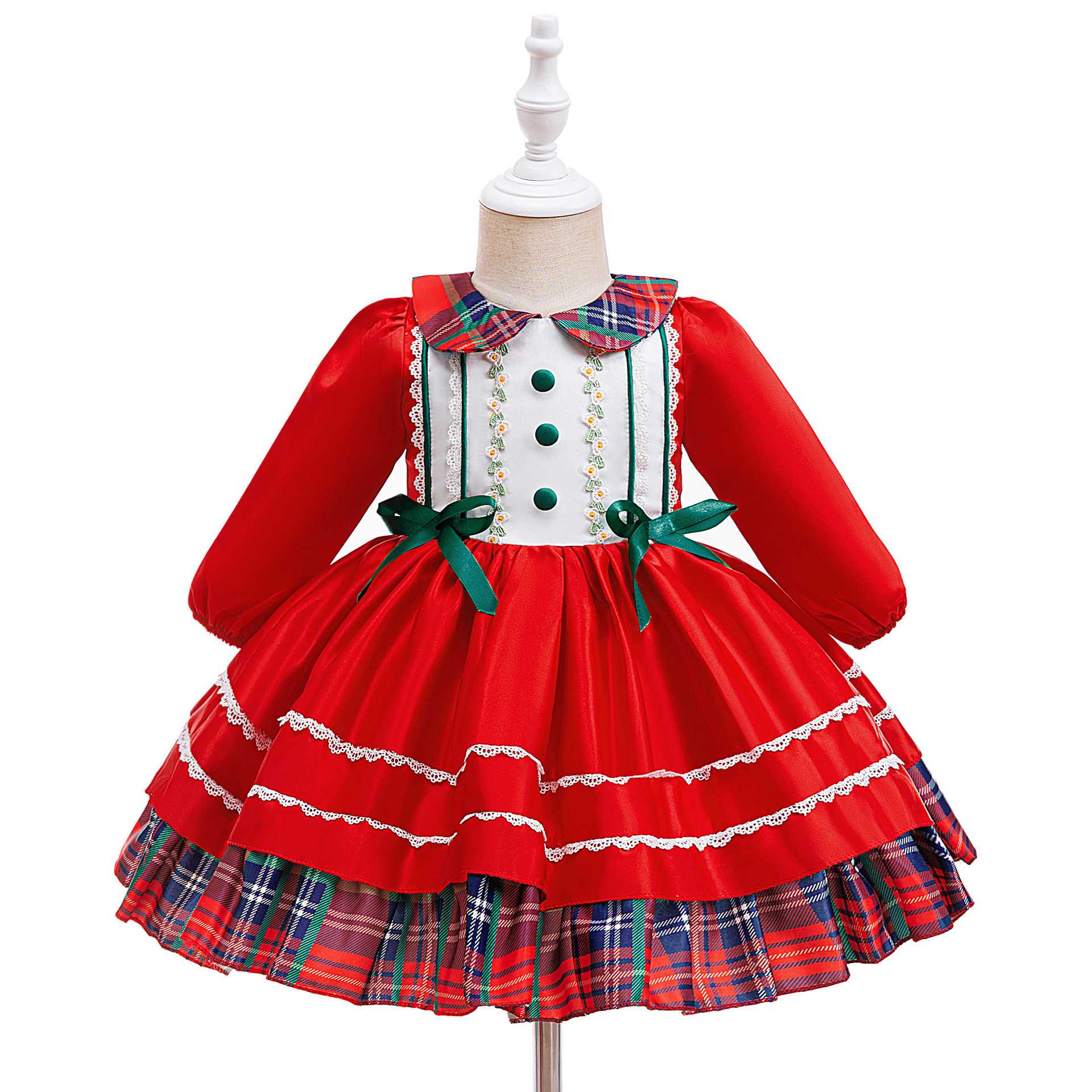 欧美新款长袖女童圣诞公主礼服裙