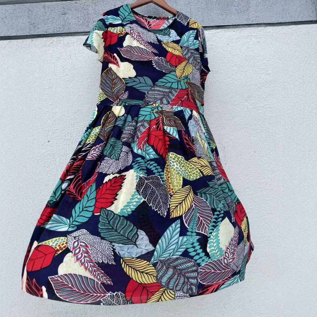 夏季中老年大花冰丝韩版连衣裙超市展会地摊大码胖女孩妈妈装单件