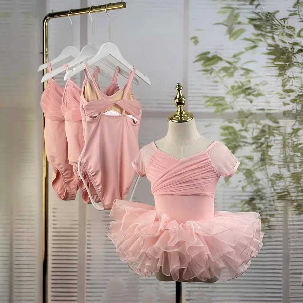 舞蹈服女童短袖拼网纱芭蕾体操