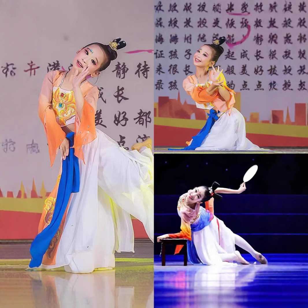 古典舞儿童演出服俏红狐独舞奖