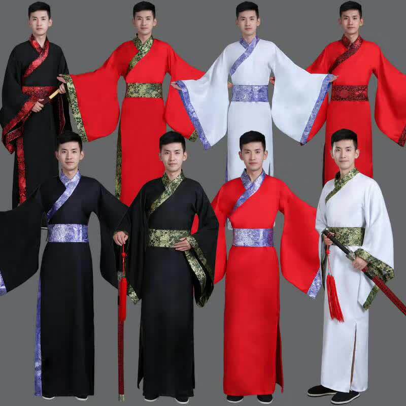 唐朝风男式汉服书生演出服舞台黑