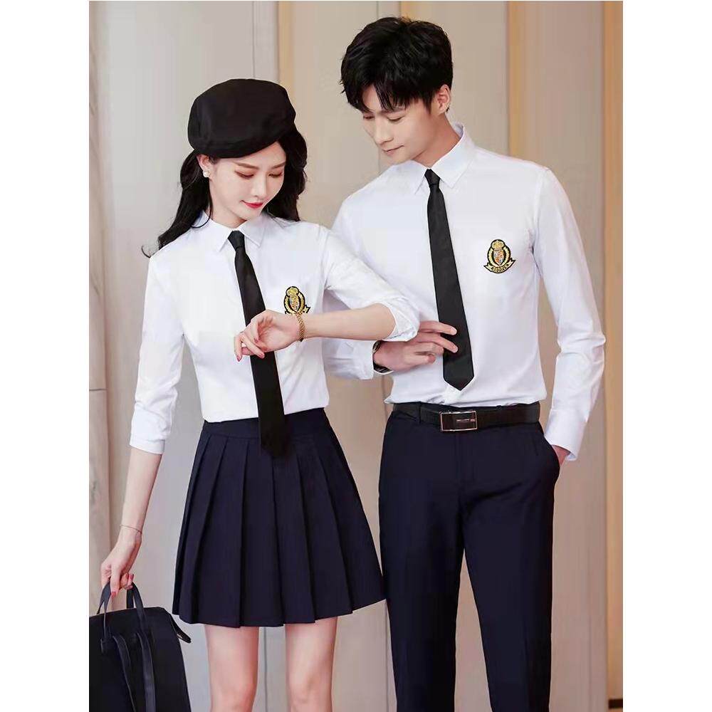 白衬衫女制服秋冬长袖日系jk领带衬衣学生毕业学院风班服衬衫套装