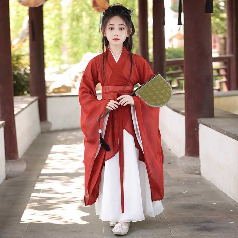 新中式儿童汉服女童魏晋风广袖