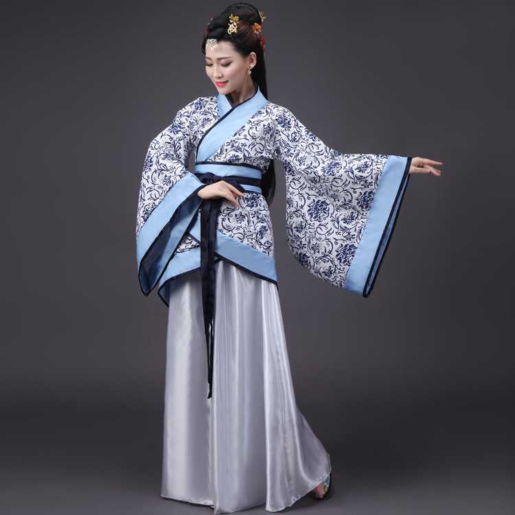 新款花布织锦缎复古汉服曲裾女