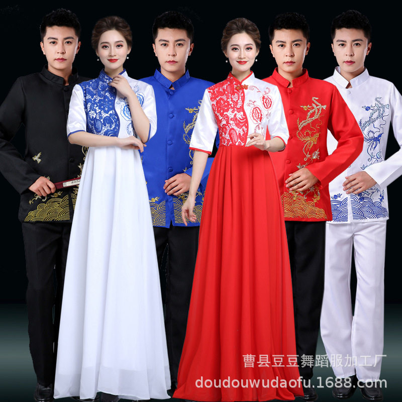 成人合唱服套装女士刺绣连衣裙大